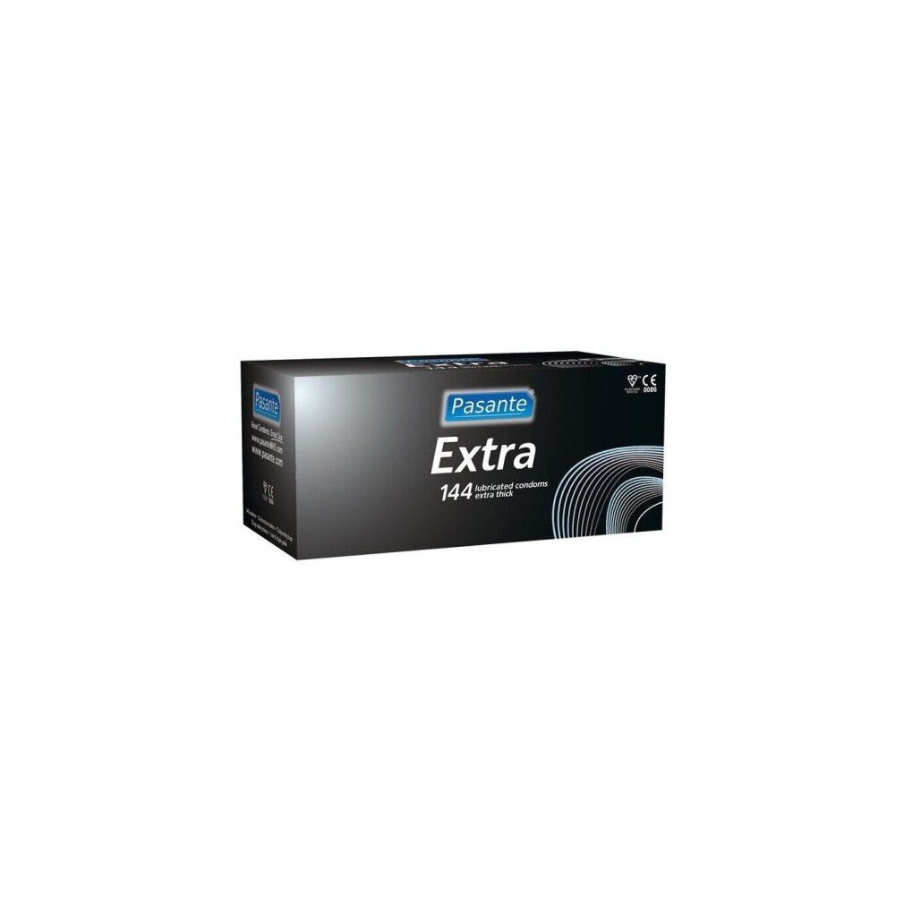Pasante Extra Kondome, Packung mit 144 Stück. Extra dick, extra geschmiert.