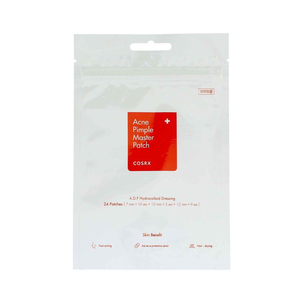 COSRX Acne Pimple Master Patch Packung mit 24 Hydrokolloid-Pflastern in drei Größen.