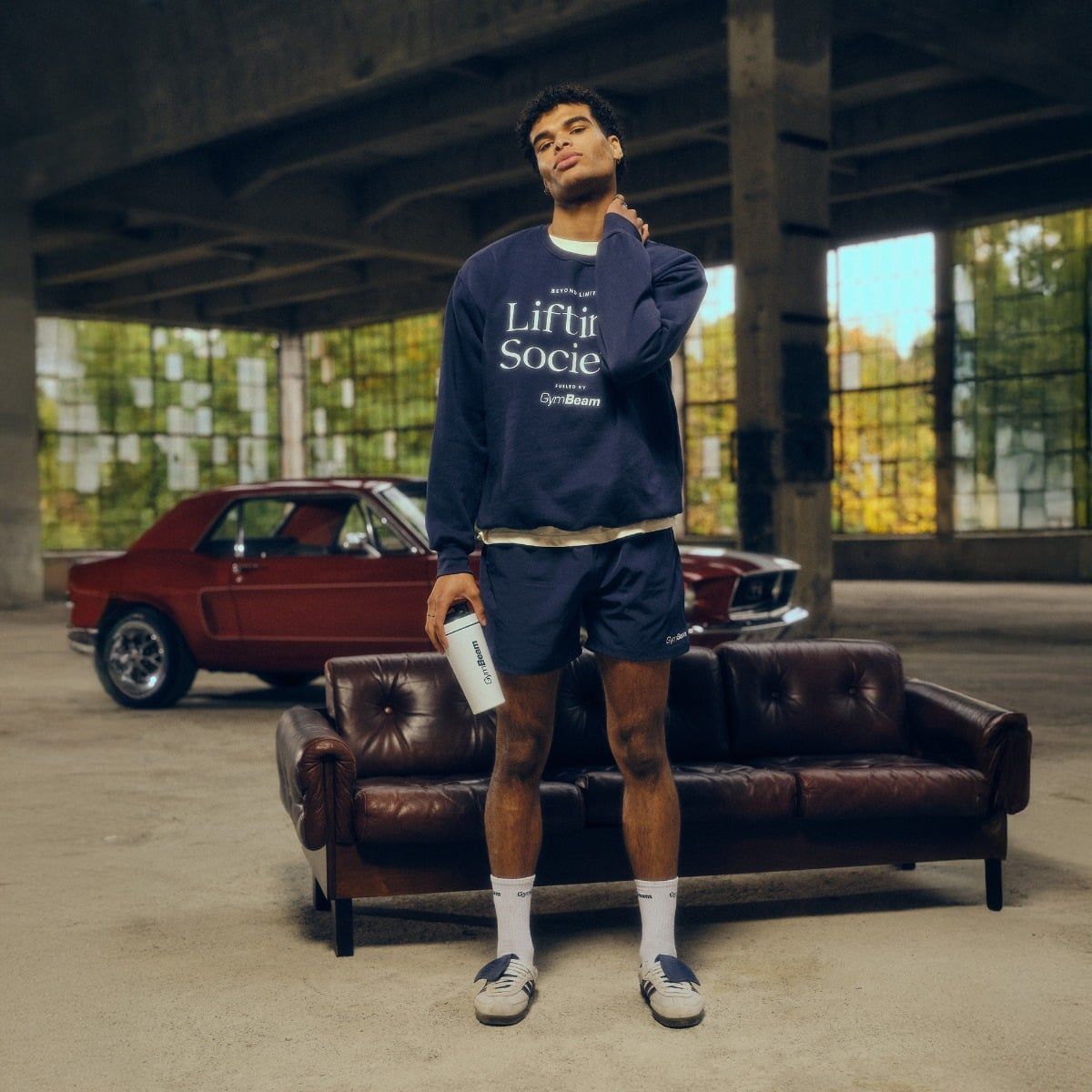 GymBeam Sweatshirt Herren Oversized Langarm aus Baumwolle und Polyester Modell Nightfall
