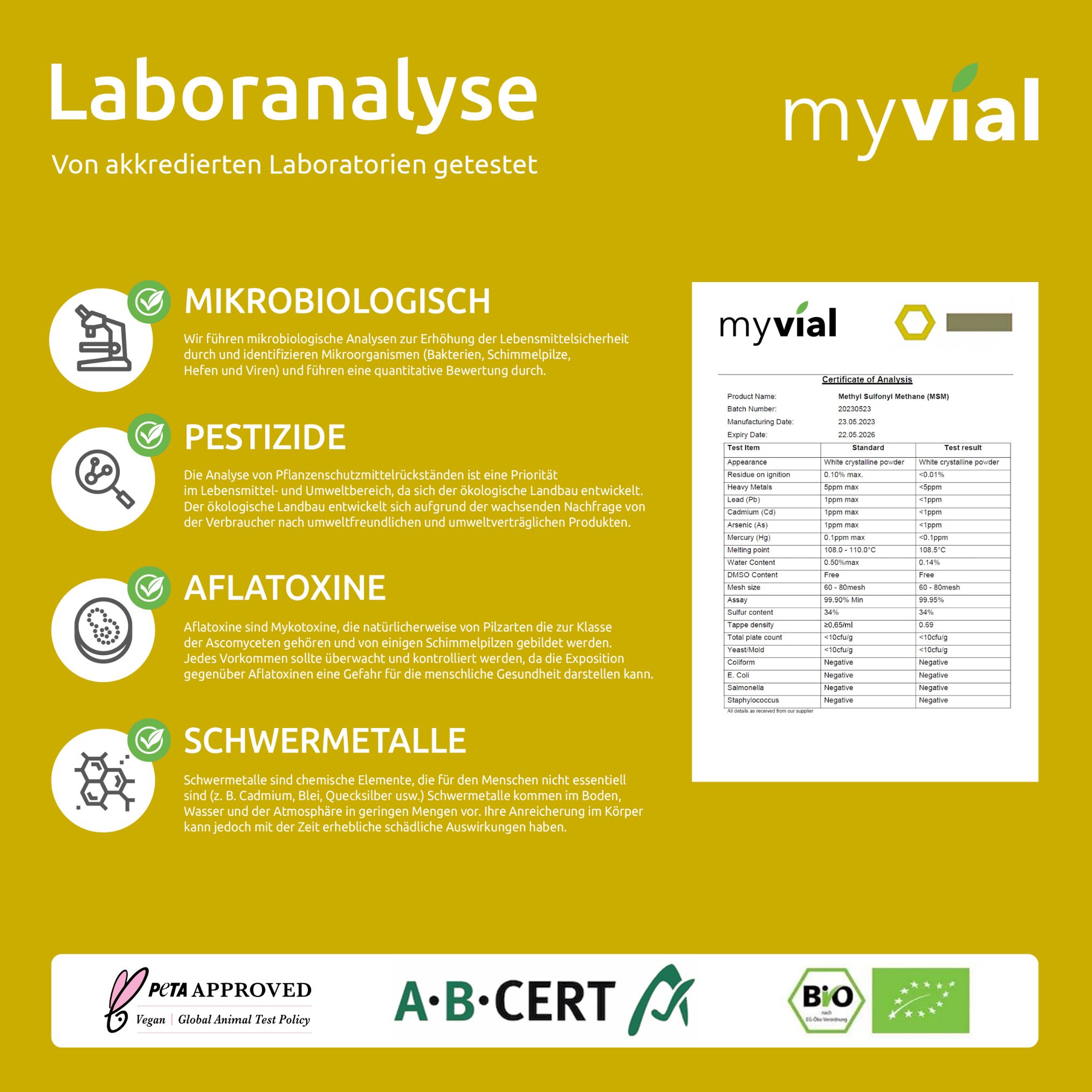 myvial® MSM Kapseln - natürlicher Schwefel - 800 mg hochdosiert