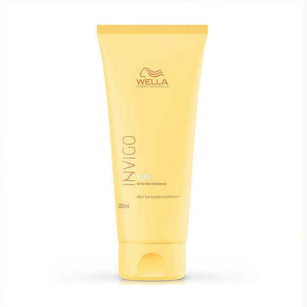 Gelbe Tube mit Wella Invigo Sun Conditioner. Produktname, Schriftzug und Logo sichtbar. 200ml.