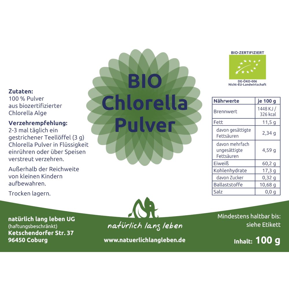 natürlich lang leben BIO Chlorella Pulver 100 g