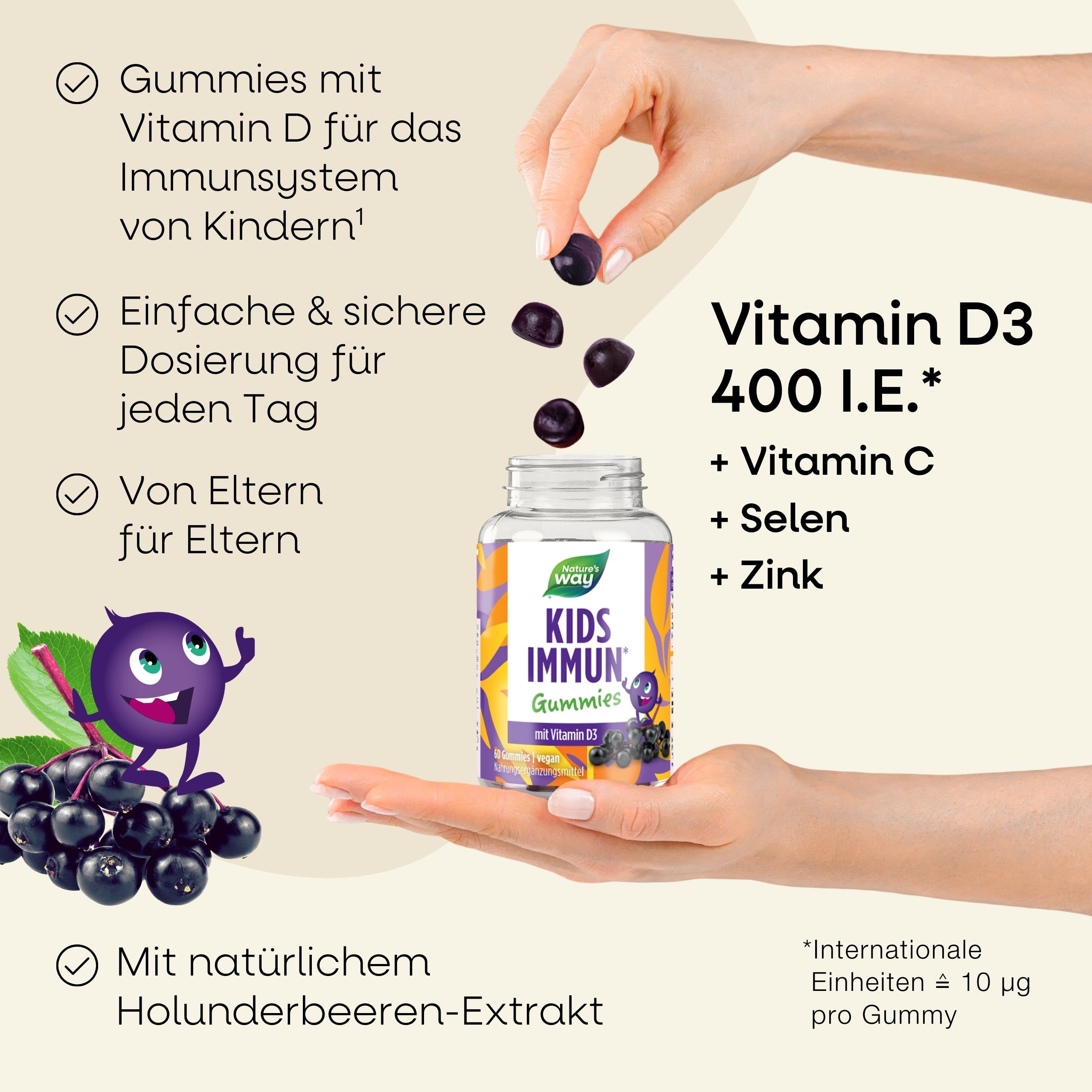 Nature's Way Kids Immun Gummies I Multivitamin Komplex Gummibärchen mit Holunderbeeren 60 St Fruchtgummi