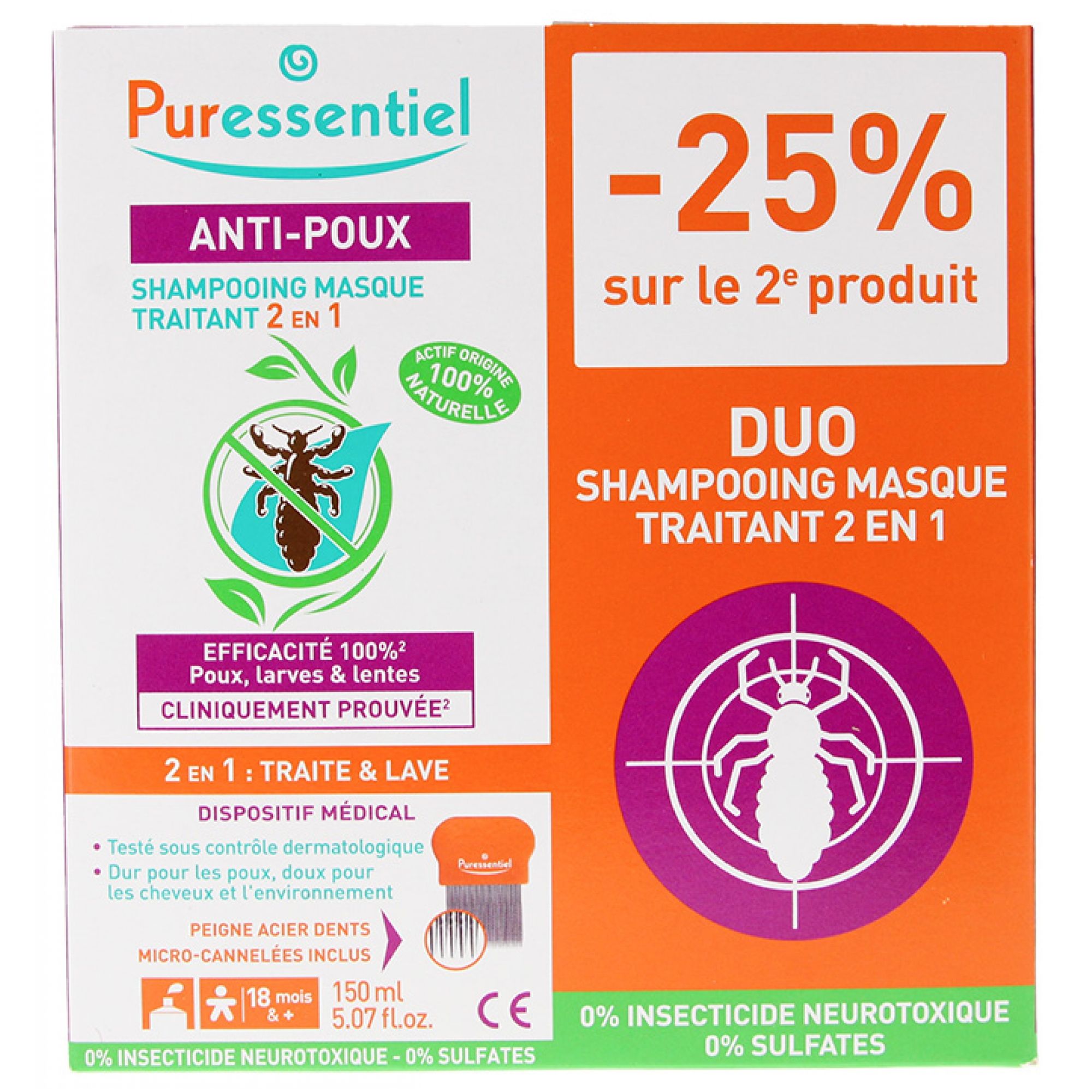 Puressentiel Anti-Läuse Shampoo Behandelnde Maske 2 in 1 Packung mit x 15,3x16,3x6,5 cm