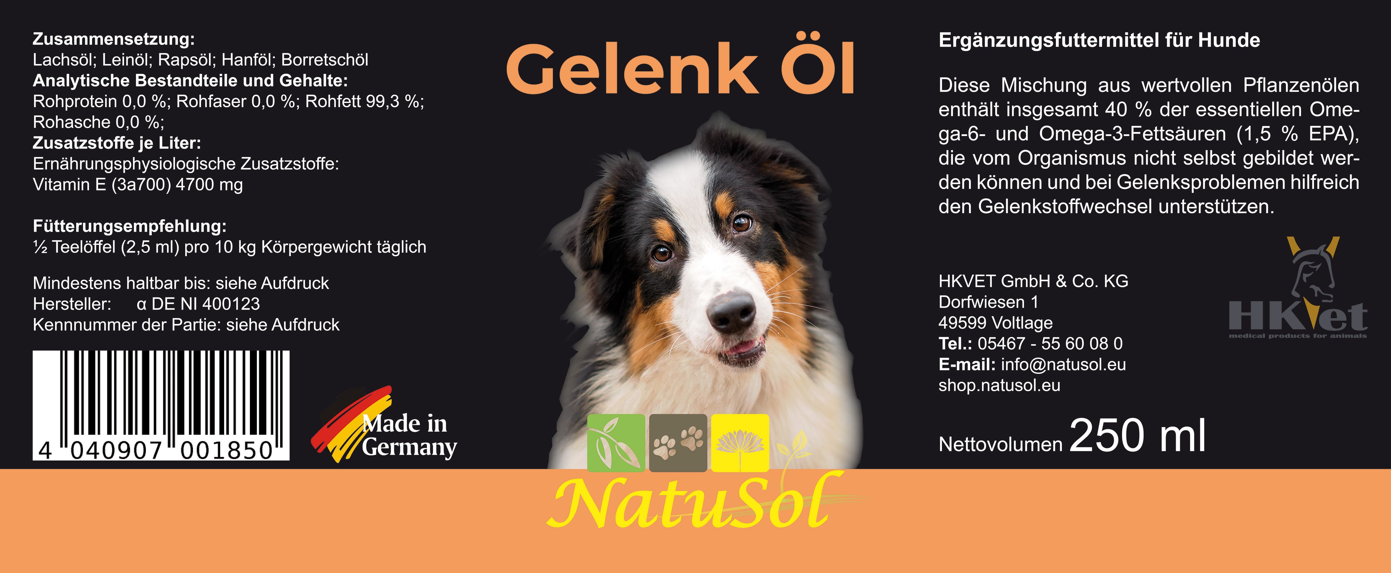 NatuSol Wertvolles Gelenk Öl für Hunde 250 ml