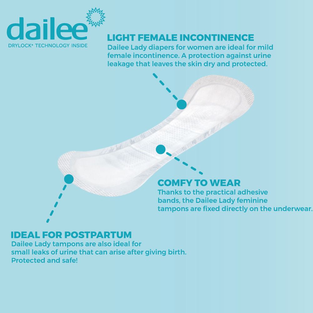 Dailee Lady incontinentieverband met annotaties. Ideaal voor postpartum, lichte incontinentie en comfortabel om te dragen.