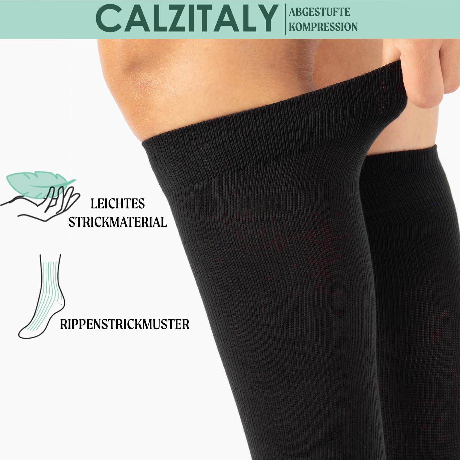 CALZITALY Unisex Kniestrümpfe aus Baumwolle Abgestufter Kompression 14-16 mm/Hg Made in Italy