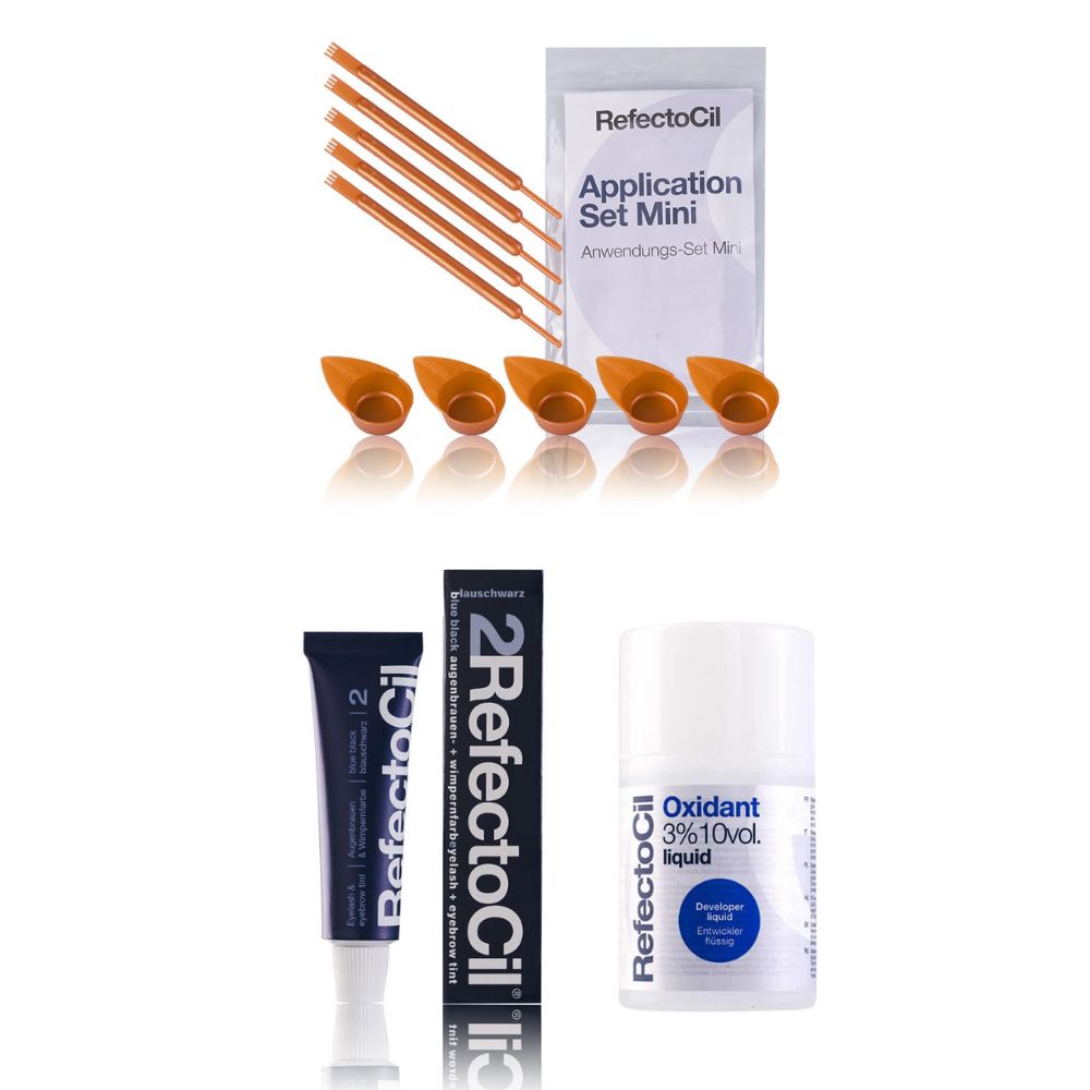 Refectocil Wimpernfarbe blauschwarz 2 & Refectocil Oxidant flüssig 3% & Mini-Anwendungs Set