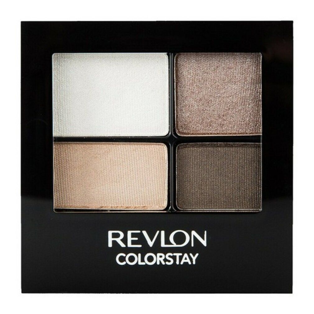 Revlon ColorStay Lidschatten Palette. Vier Farbtöne in einer schwarzen quadratischen Verpackung. Aufschrift: 505 Decadent.
