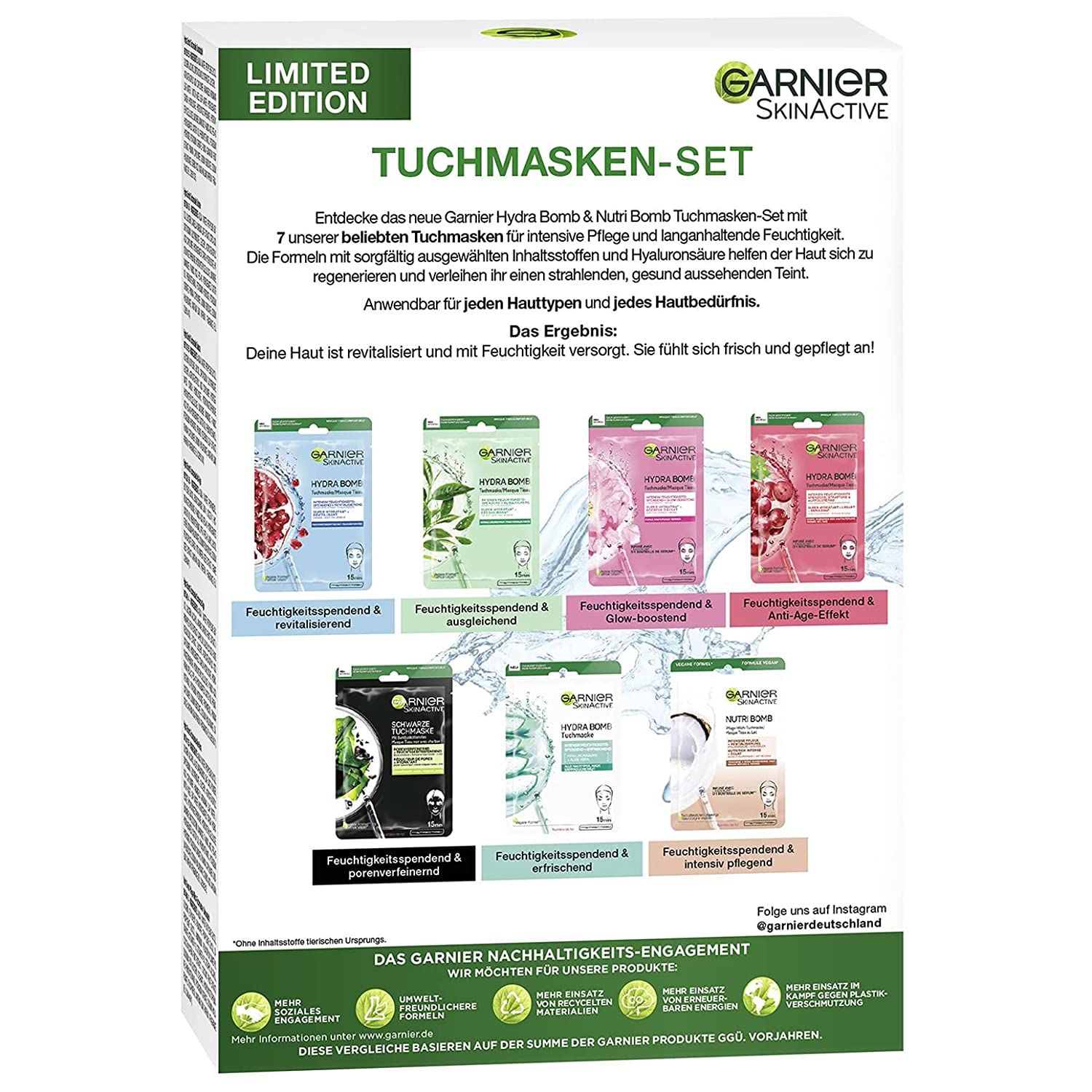 Garnier Tuchmasken Set für jeden Hauttyp, 7 Gesichtsmasken für trockene bis normale Haut