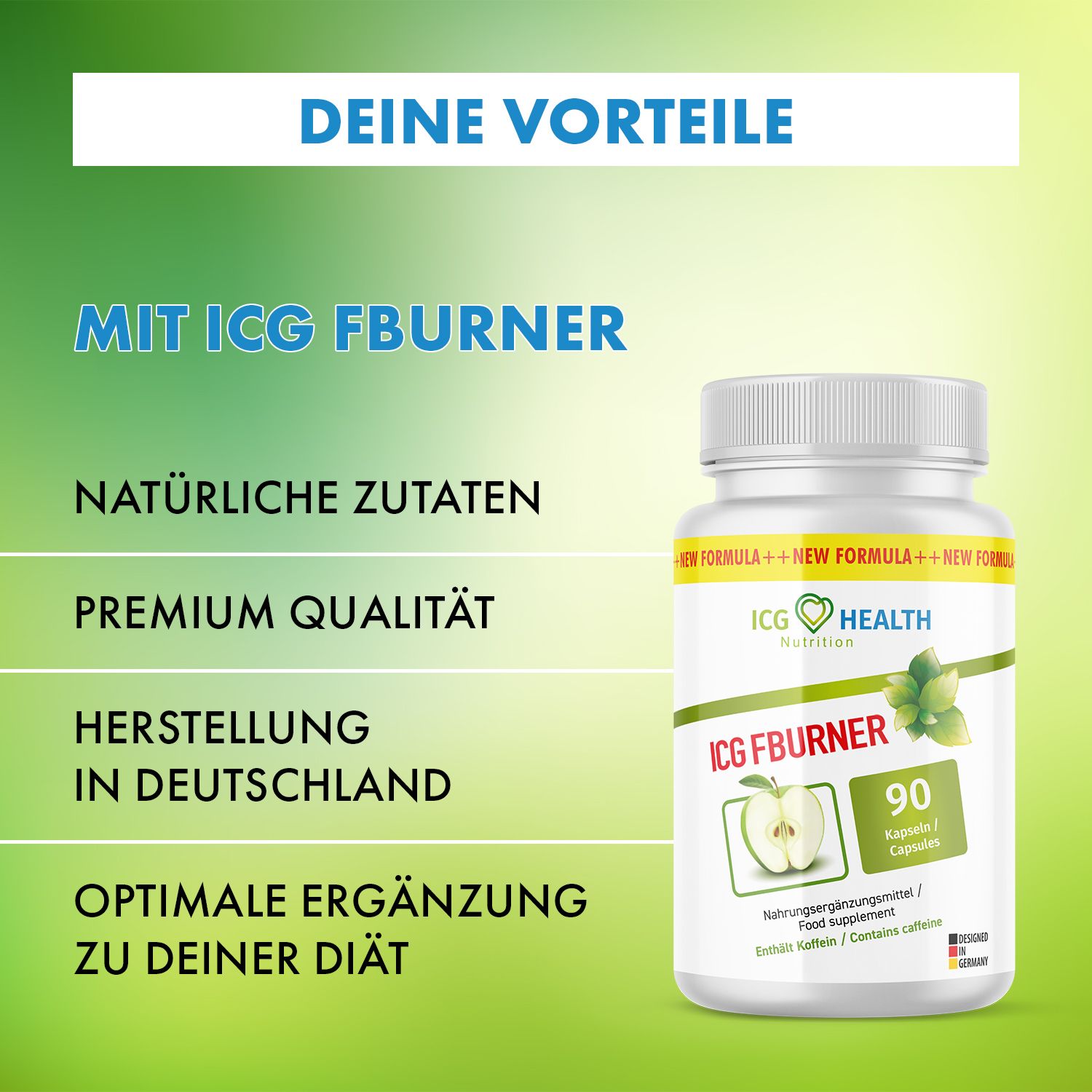 ICG Fatburner Dose mit 90 Kapseln, "Herstellung in Deutschland".