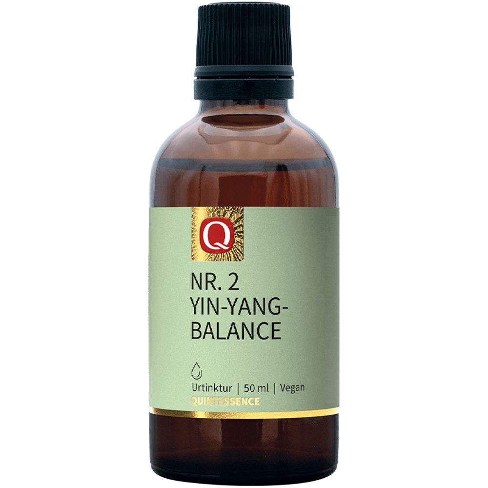 Quintessence Yin-Yang-Balance Tropfen: Braunglasflasche mit grünem Etikett, 50ml, vegan.