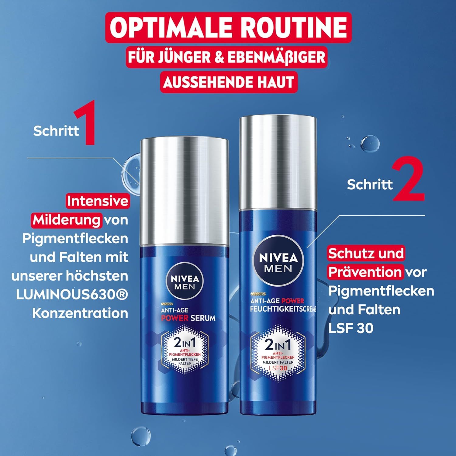 NIVEA MEN Anti-Age 2in1 Power Serum + 24h Feuchtigkeitscreme LSF30 Set
