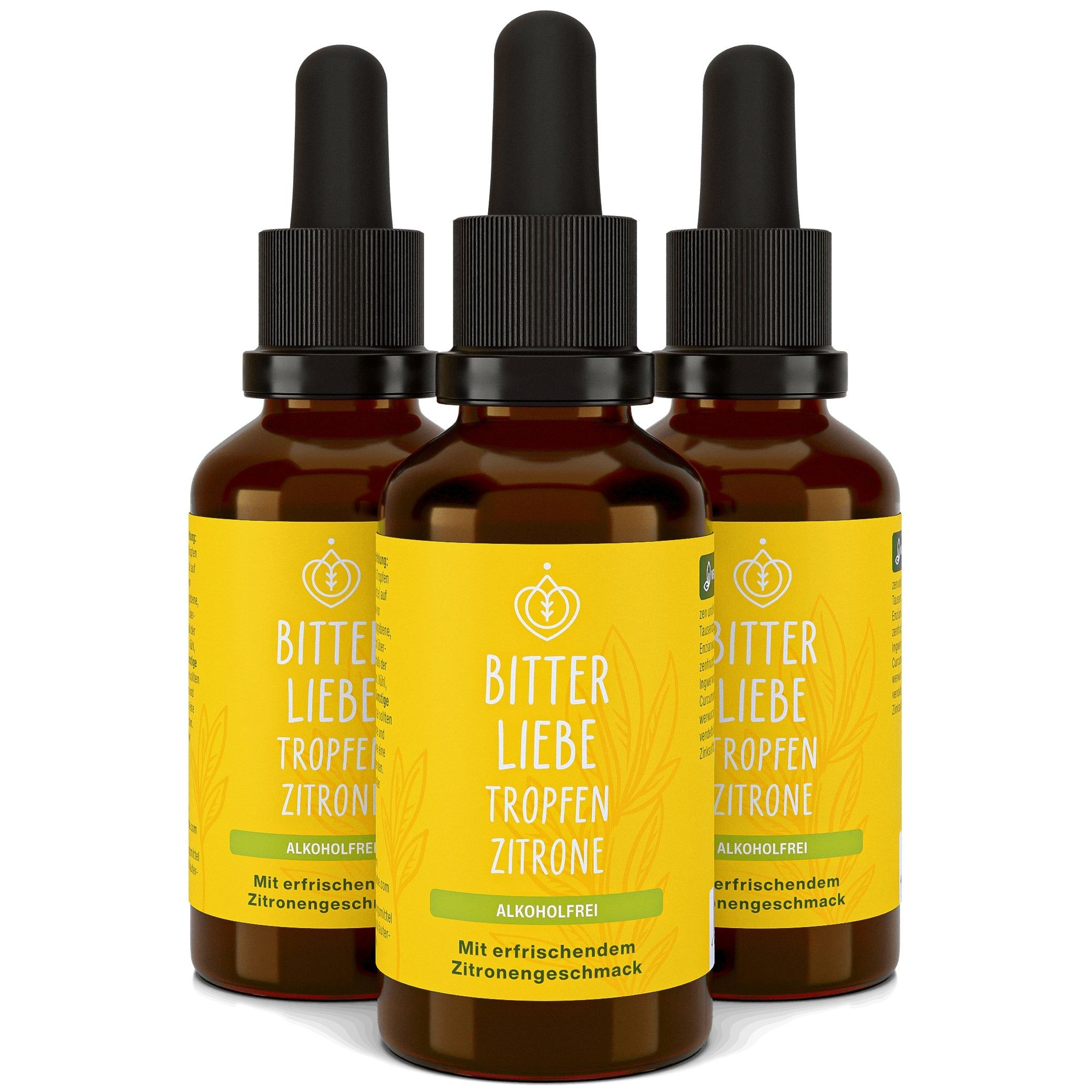 BitterLiebe - Tropfen Zitrone Alkoholfrei Bitterstoffe mit Zink vegan 300 ml