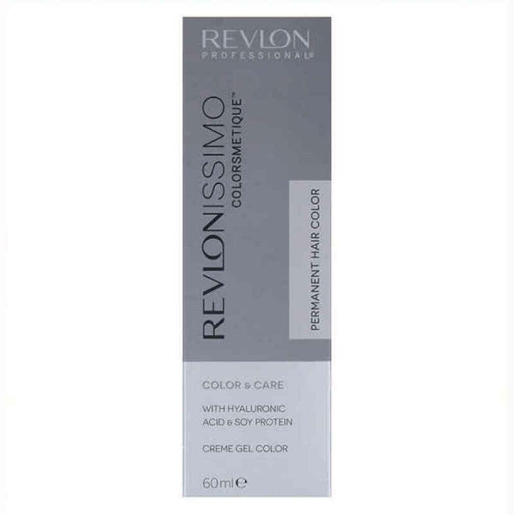 Haarfärbemittel-Verpackung. Revlonissimo Colorsmetique. Permanent Hair Color. Creme Gel Color. 60ml. Mit Hyaluronsäure.