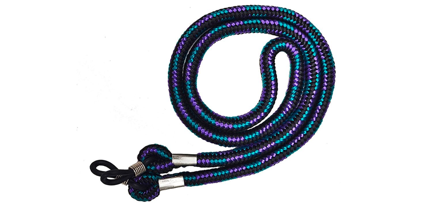 Brillenband, mehrfarbiges Seil, mit Schlaufen für Brillenbügel. Metallverbindungen.