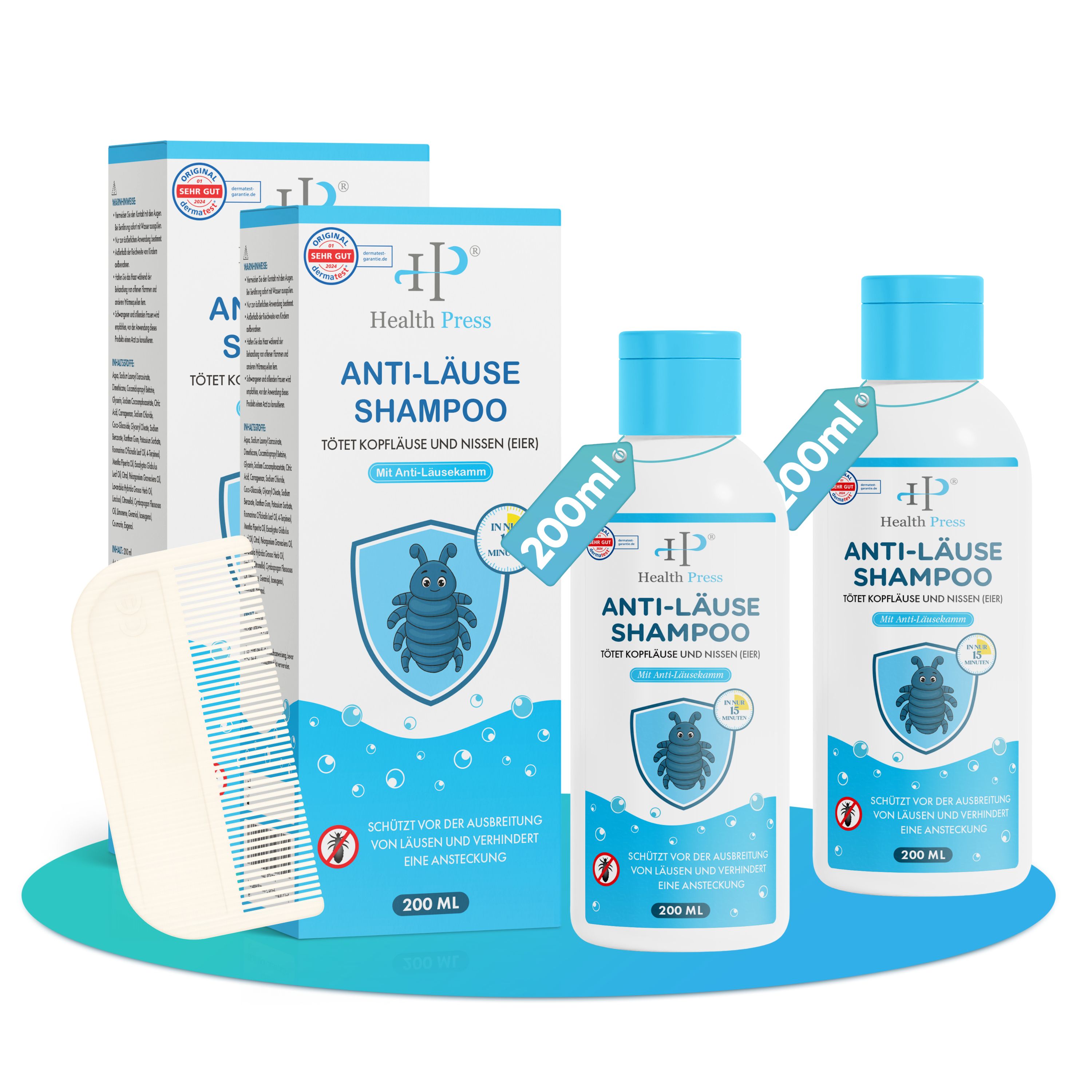 Health Press Läuse Shampoo – Läuseshampoo zur Behandlung von Läusen Wirksames Läusemittel 2x200 ml