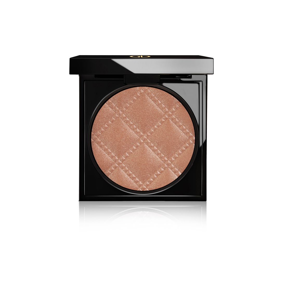 Bronzing Powder in quadratischer, schwarzer Kompaktverpackung. Der runde Puder hat ein geprägtes Rautenmuster.