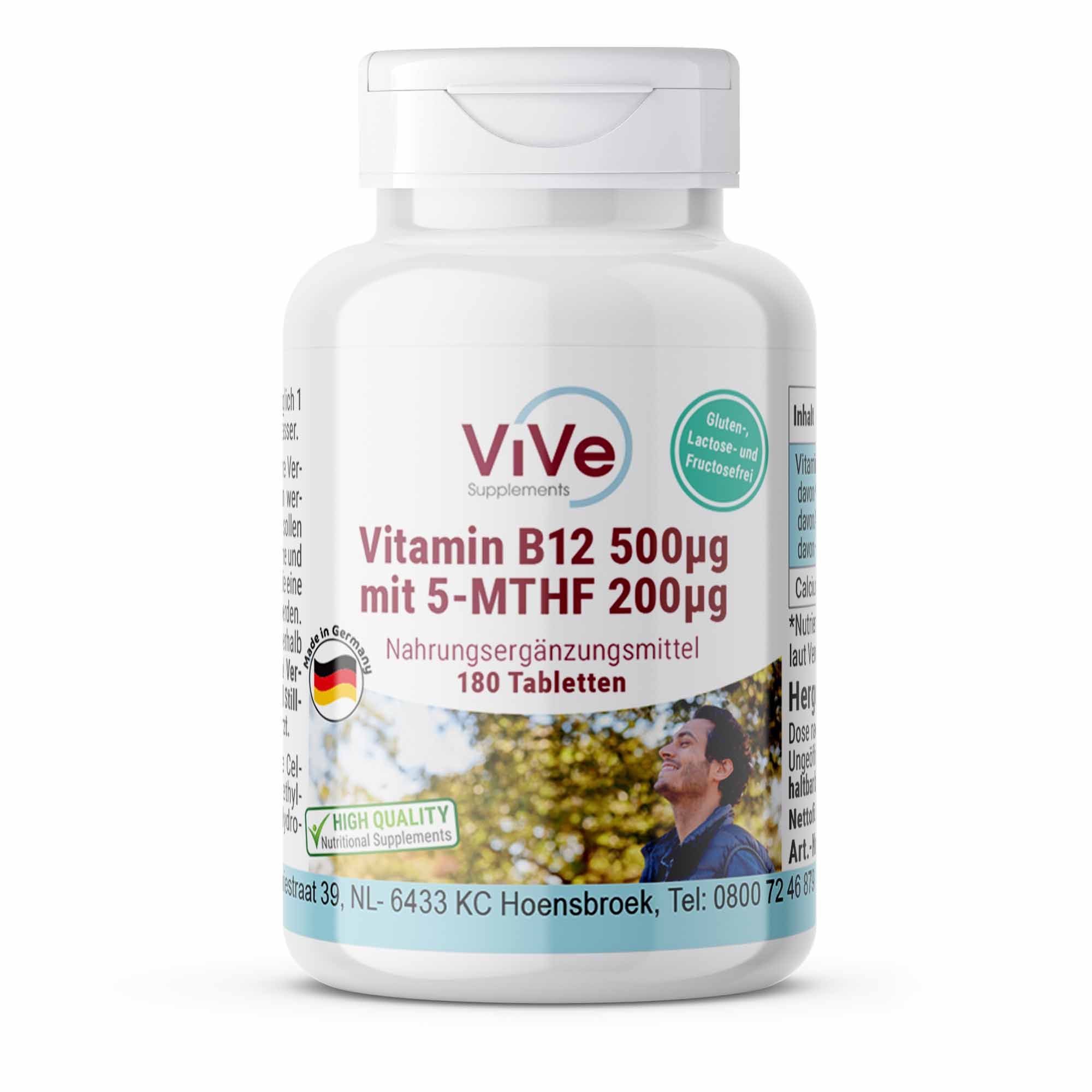 Vive Supplements | Vitamin B12 500 µg mit 5-Mthf 200 180 St