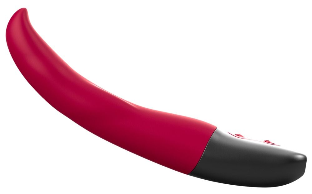 Roter Vibrator mit schwarzem Ende. Gebogene Form.