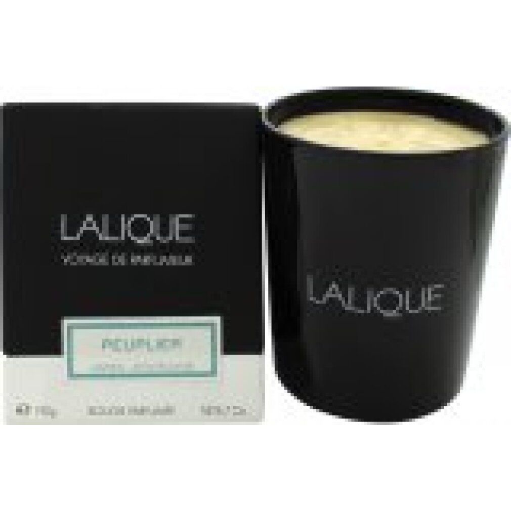 Schwarzer Kerzenhalter mit Kerze und Verpackung. Aufschrift: LALIQUE, PEUPLIER, Bougie Parfumée. Gewicht: 190g, Net 7 Oz.
