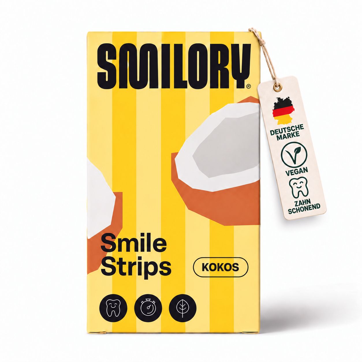 Smilory Smile Strips Kokos Packung mit Siegeln: Deutsche Marke, Vegan, Zahnschonend.