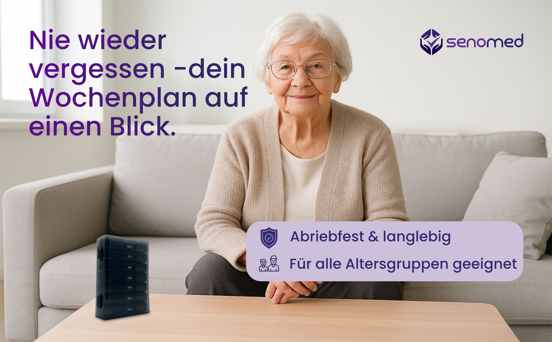 Senomed - Tablettenbox mit 3 Fächern pro Tag – Wochendosierer schwarz