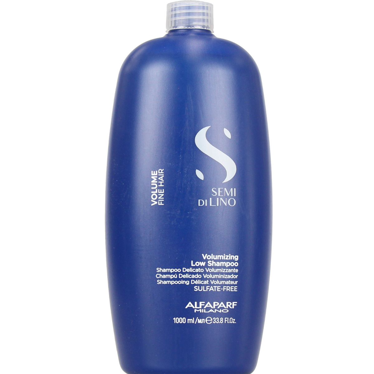 Blaue Flasche Alfaparf Milano Semi di Lino Volumizing Low Shampoo, 1000 ml.