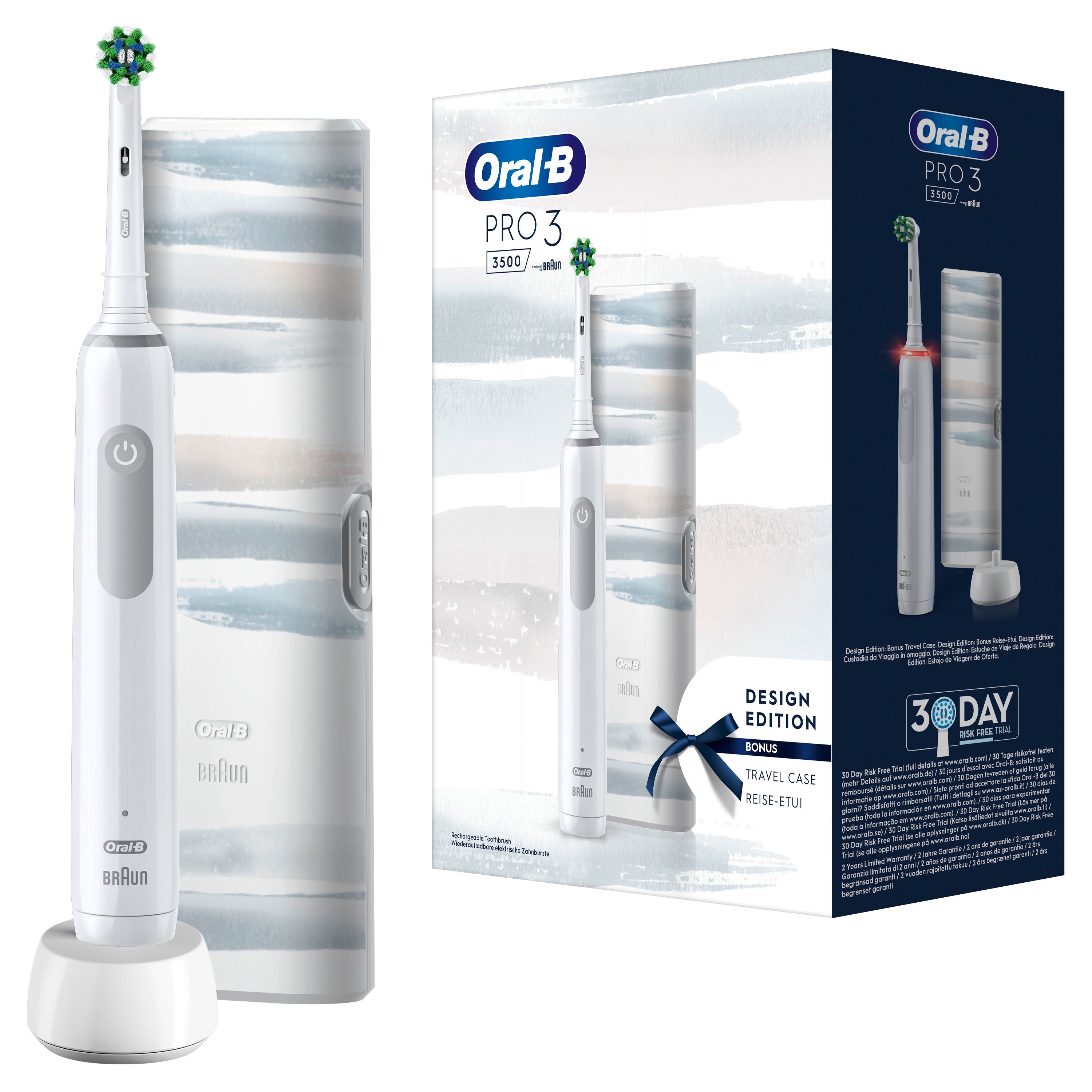 Oral-B - Elektrische Zahnbürste "Pro 3 + Reiseetui Streifen Design" in White