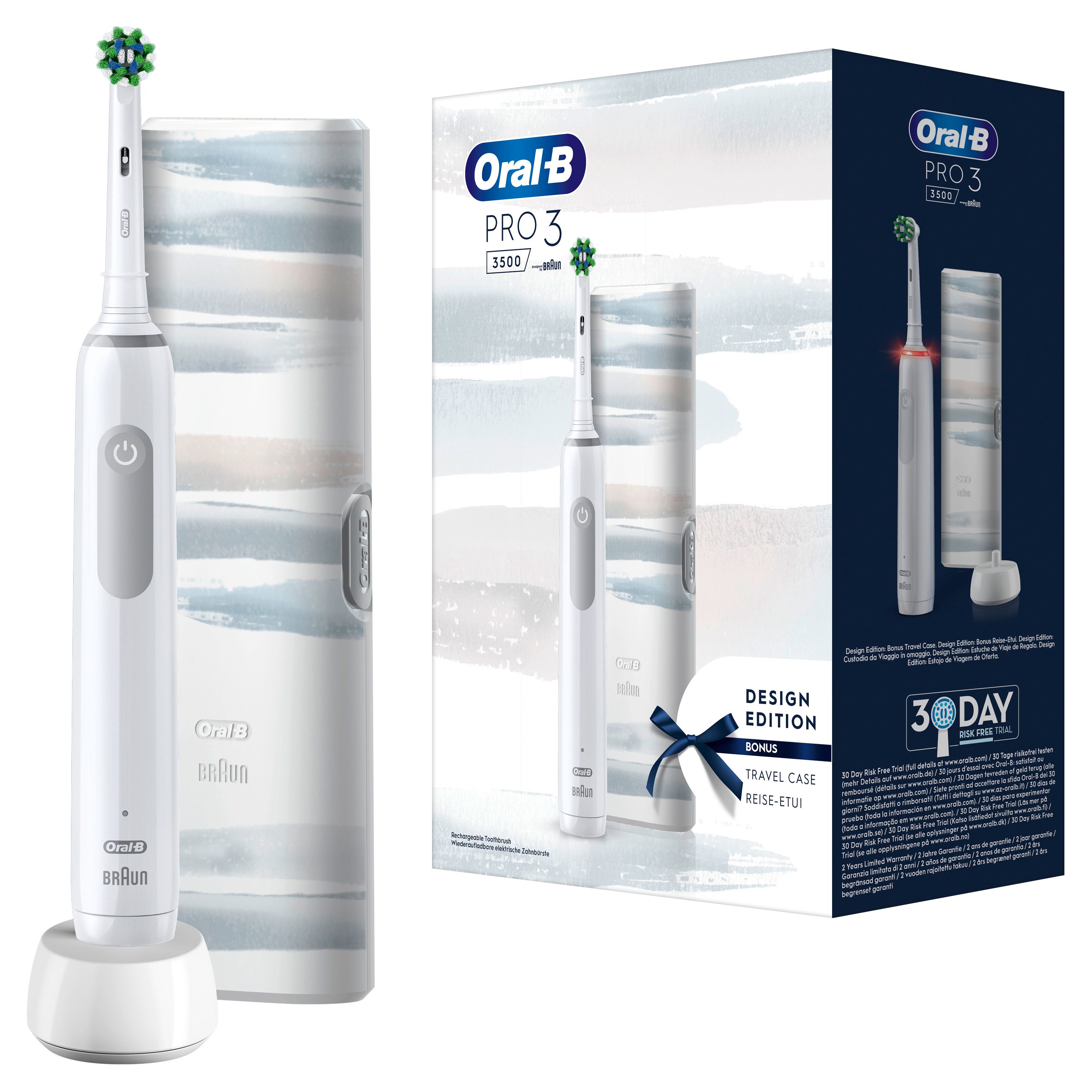 Oral-B - Elektrische Zahnbürste "Pro 3 + Reiseetui Streifen Design" in Weiß