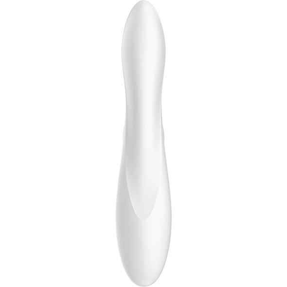 Weißer Vibrator mit gebogener Form. Rückansicht.