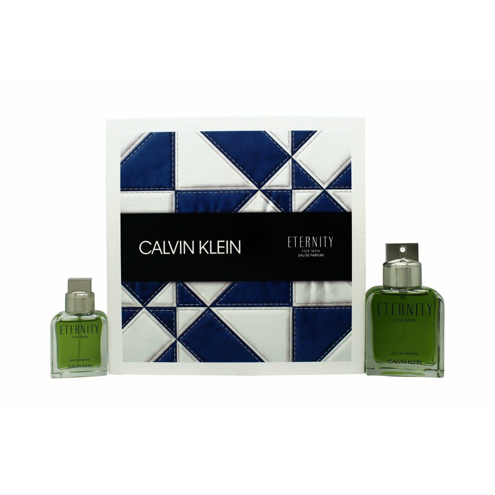 Geschenkset mit zwei Flakons und einer Schachtel. Auf der Schachtel steht "Calvin Klein Eternity".