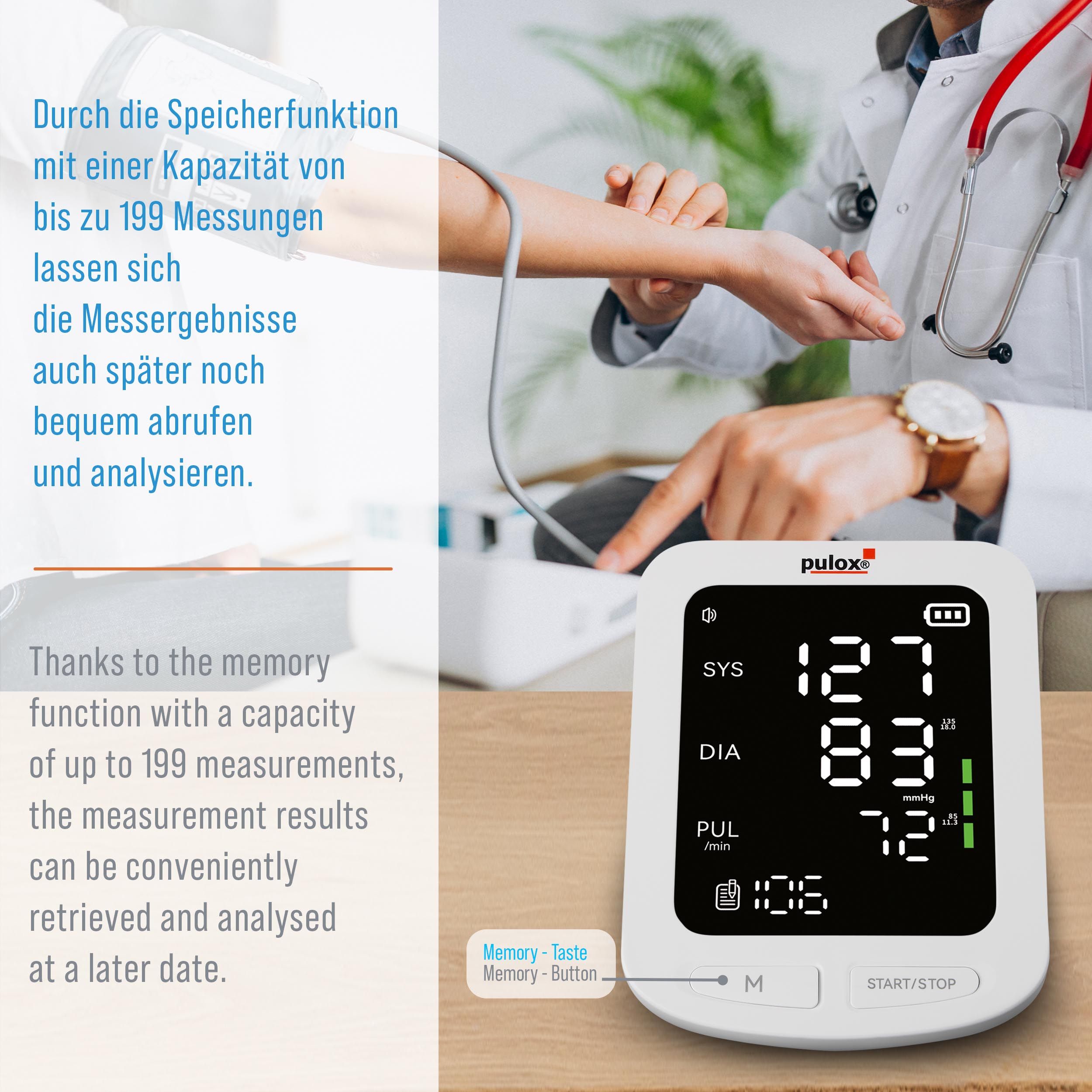 Pulox BP-100 - Oberarm-Blutdruckmessgerät inkl. 2 Manschetten