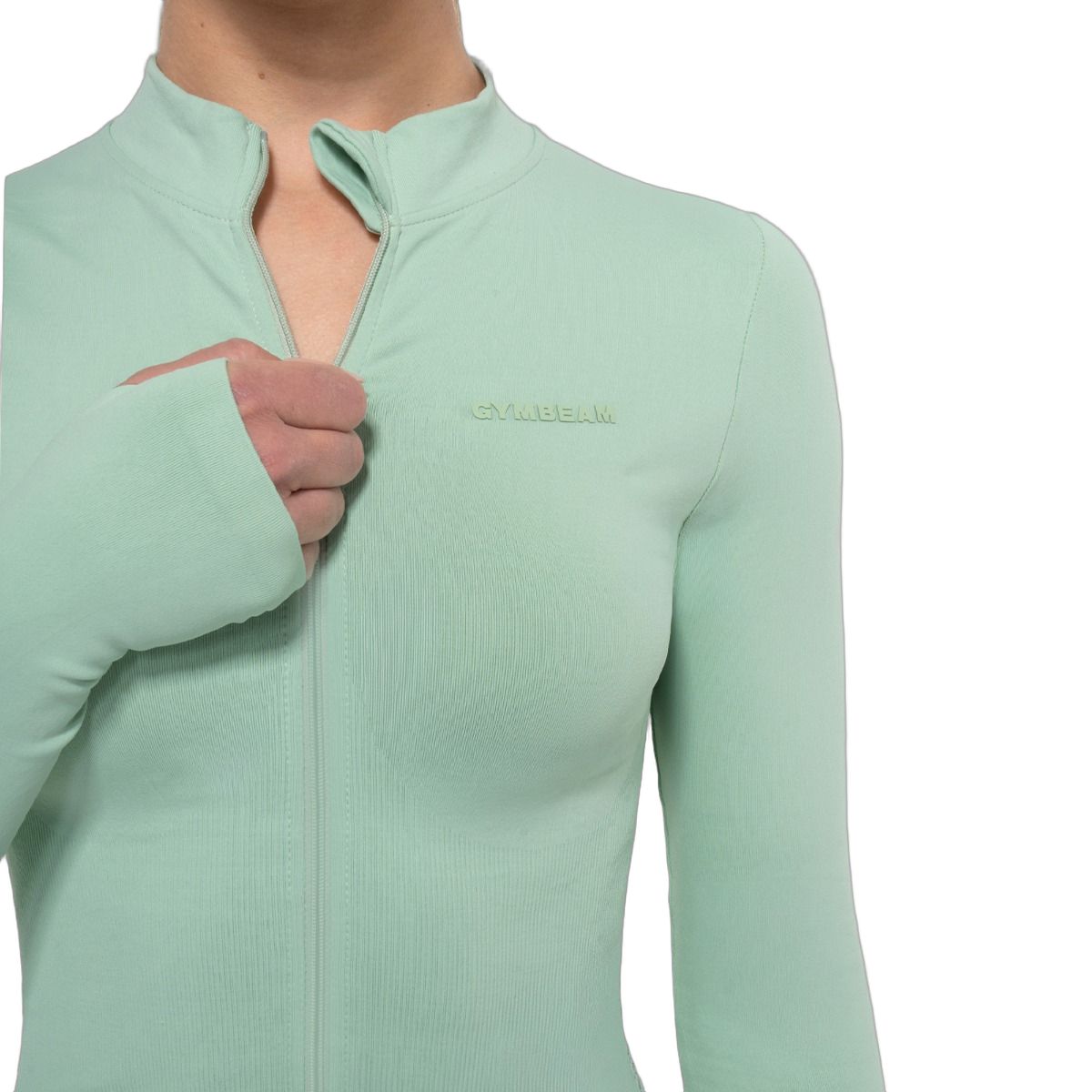GymBeam Sport-Top Damen Slim-Fit Langarm mit Reißverschluss Pistachio