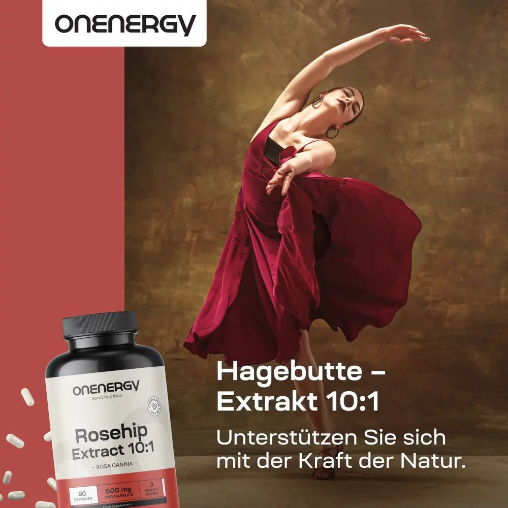 OnEnergy Hagebutte Extrakt 10:1 mit Tänzerin. Unterstützen Sie sich mit der Kraft der Natur.