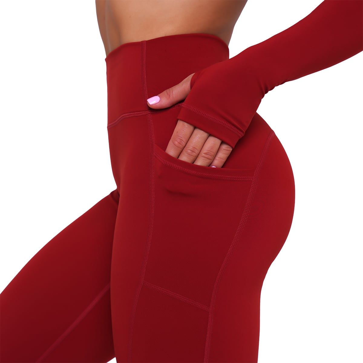 GymBeam Leggings Damen mit hoher Taille, Seitentaschen und Ignite Modell Dunkelrot
