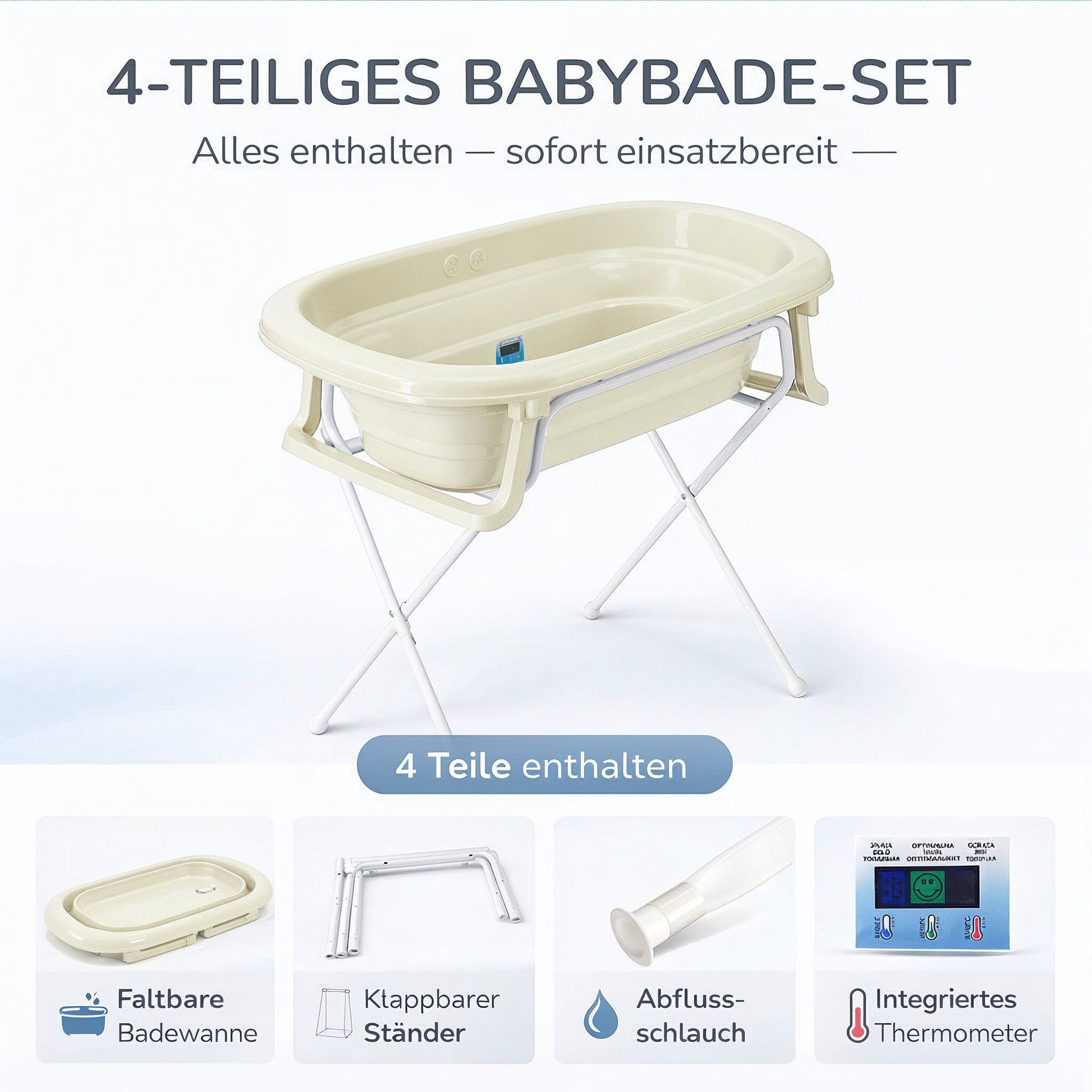Baby Badewanne faltbar mit Ständer - Babywanne + Ständer + Abflussschlauch + Thermometer