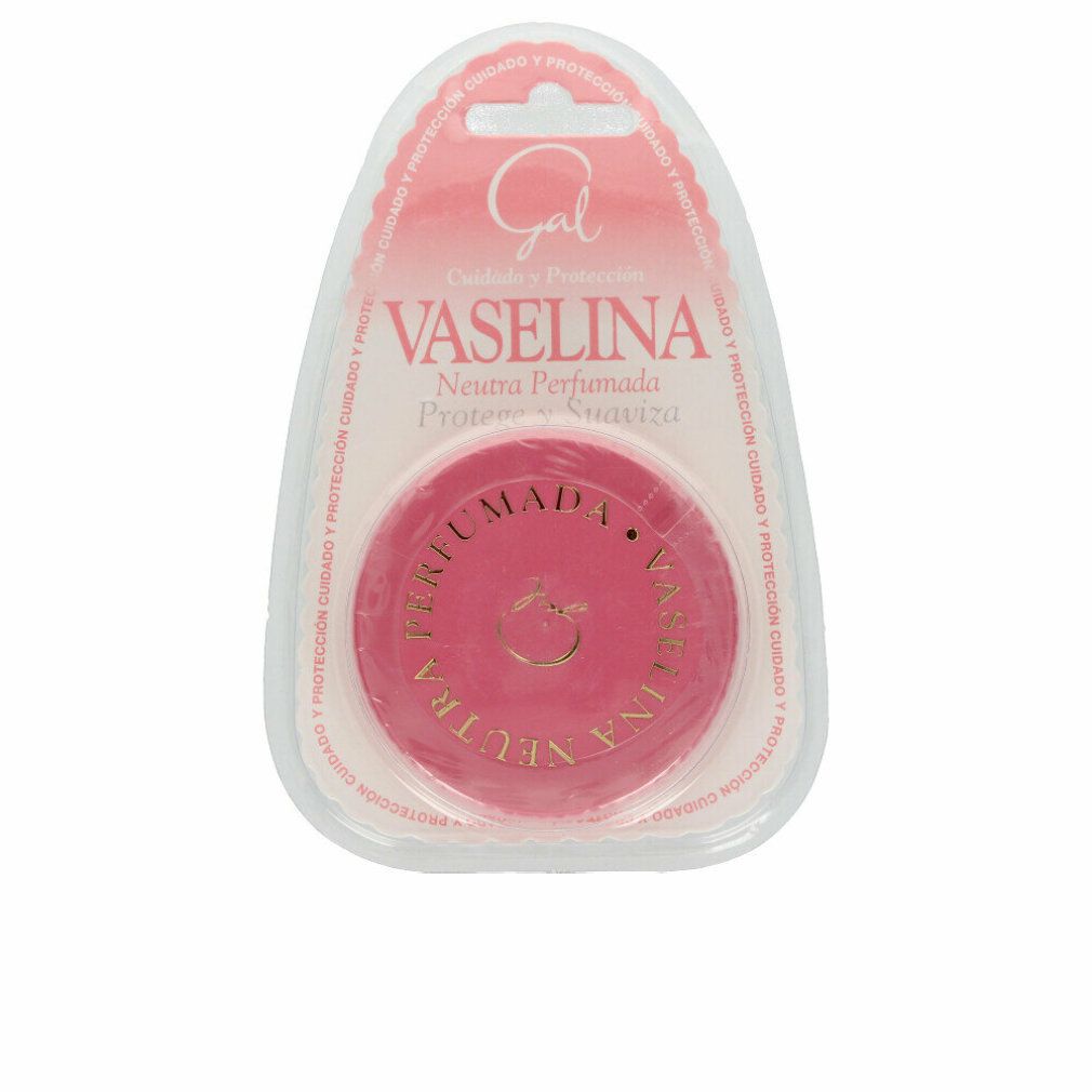 Rosa Vaseline in transparenter Verpackung. Aufschrift: Vaselina Neutra Perfumada. Marke Gal.