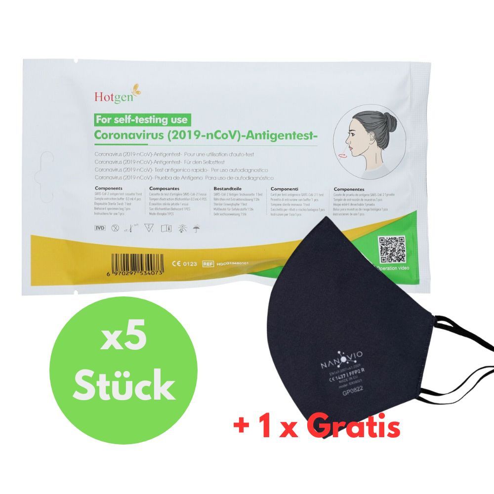 Hotgen Covid-19-Antigen-Selbsttest Kombis + Gratis Nanovio FFP2 Maske