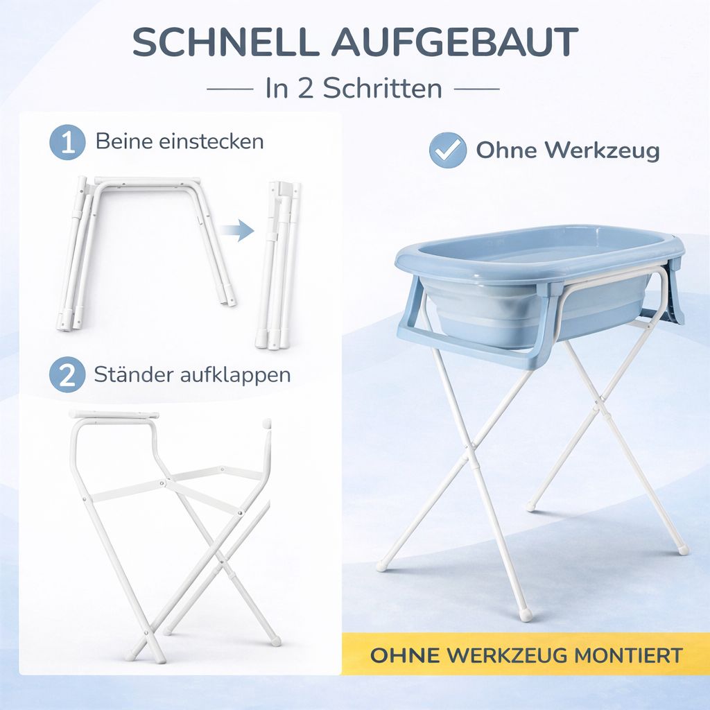 Baby Badewanne faltbar mit Ständer - Babywanne + Ständer + Abflussschlauch + Thermometer