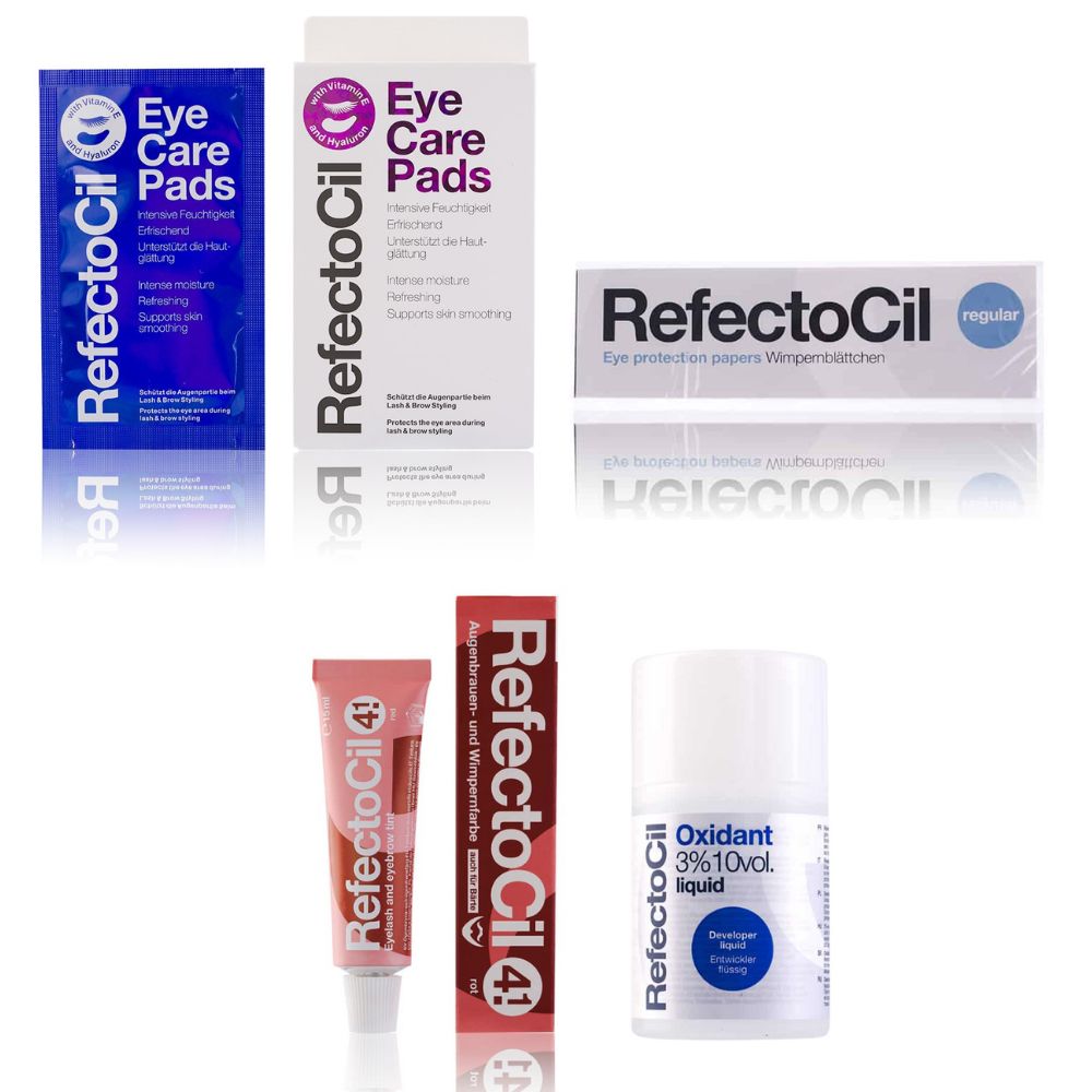 Refectocil Wimpernfarbe rot 4.1 & Oxidant flüssig 3% Wimpernblättchen Eye Care Pads Set 15 ml Creme
