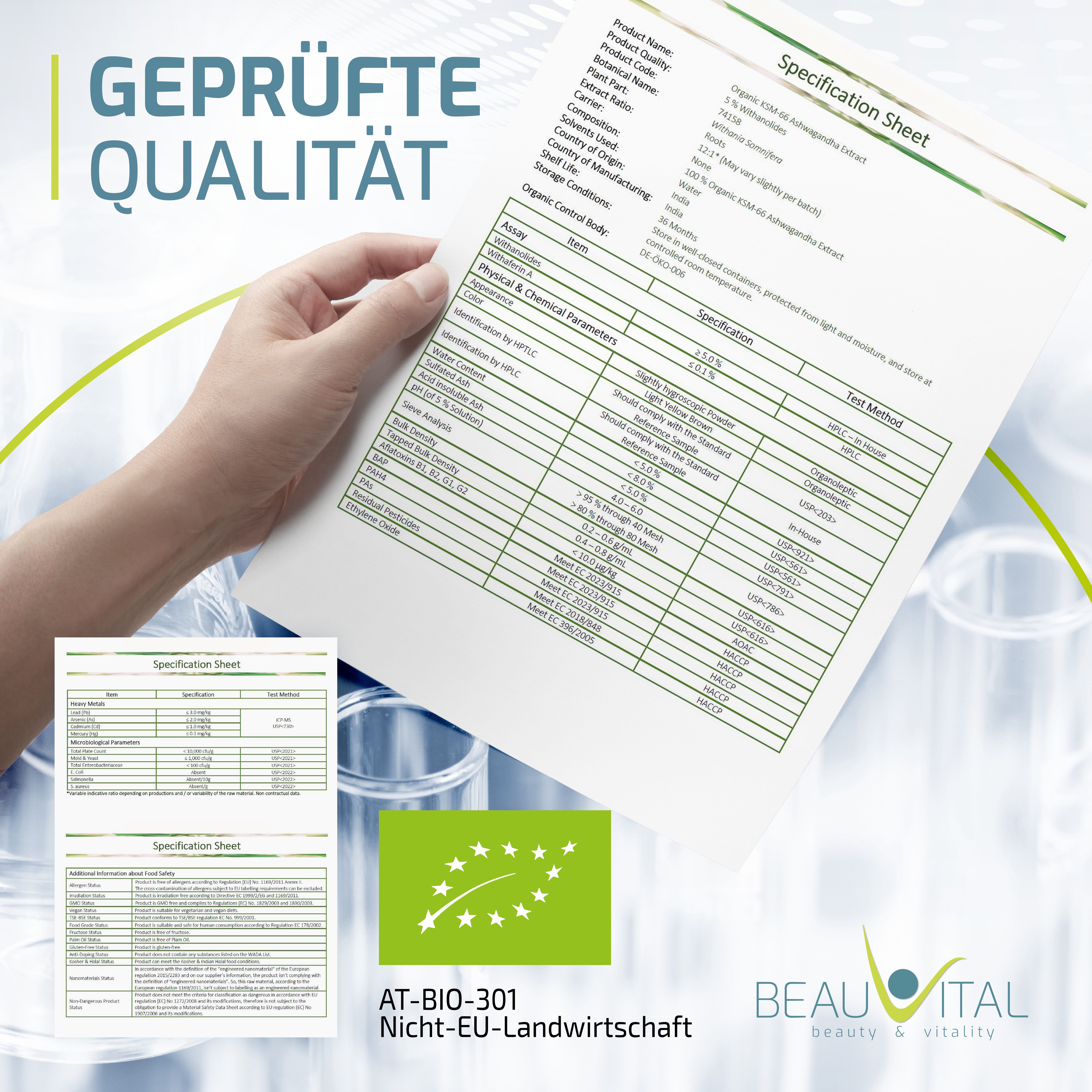 BEAUVITAL® Bio-Ashwagandha KSM-66® hochdosiert 12:1 Premiumextrakt 5% Withanolide