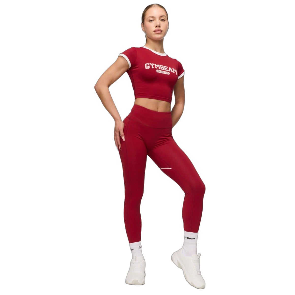 GymBeam Leggings Damen Varsity mit hohem Bund und ohne Taschen in Rot