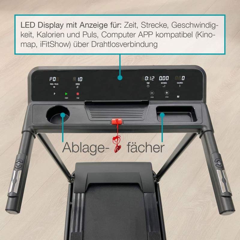 aktivshop Laufband mit Motor: Klappbares Laufband mit Hydraulikfaltsystem für zuhause, Indoortrainer