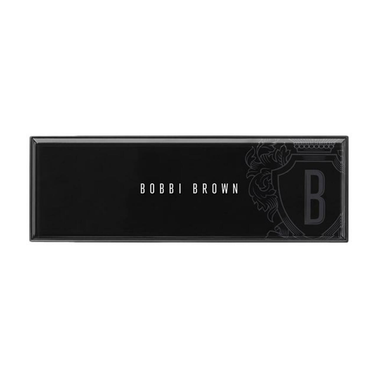 Schwarze Bobbi Brown Lidschatten-Palette. Deckel mit Markenlogo und 'B' Monogramm.
