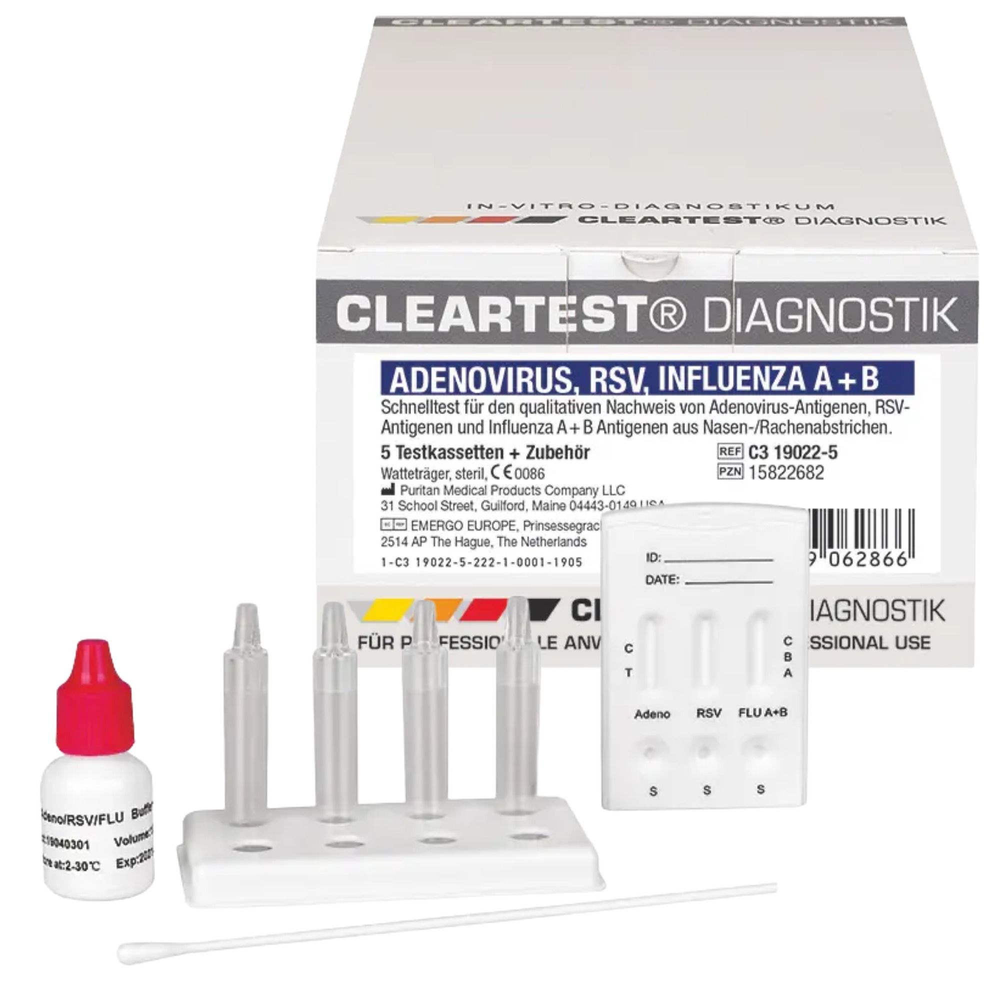 Cleartest Kombitest Adenovirus RSV Influenza A B 5 Tests