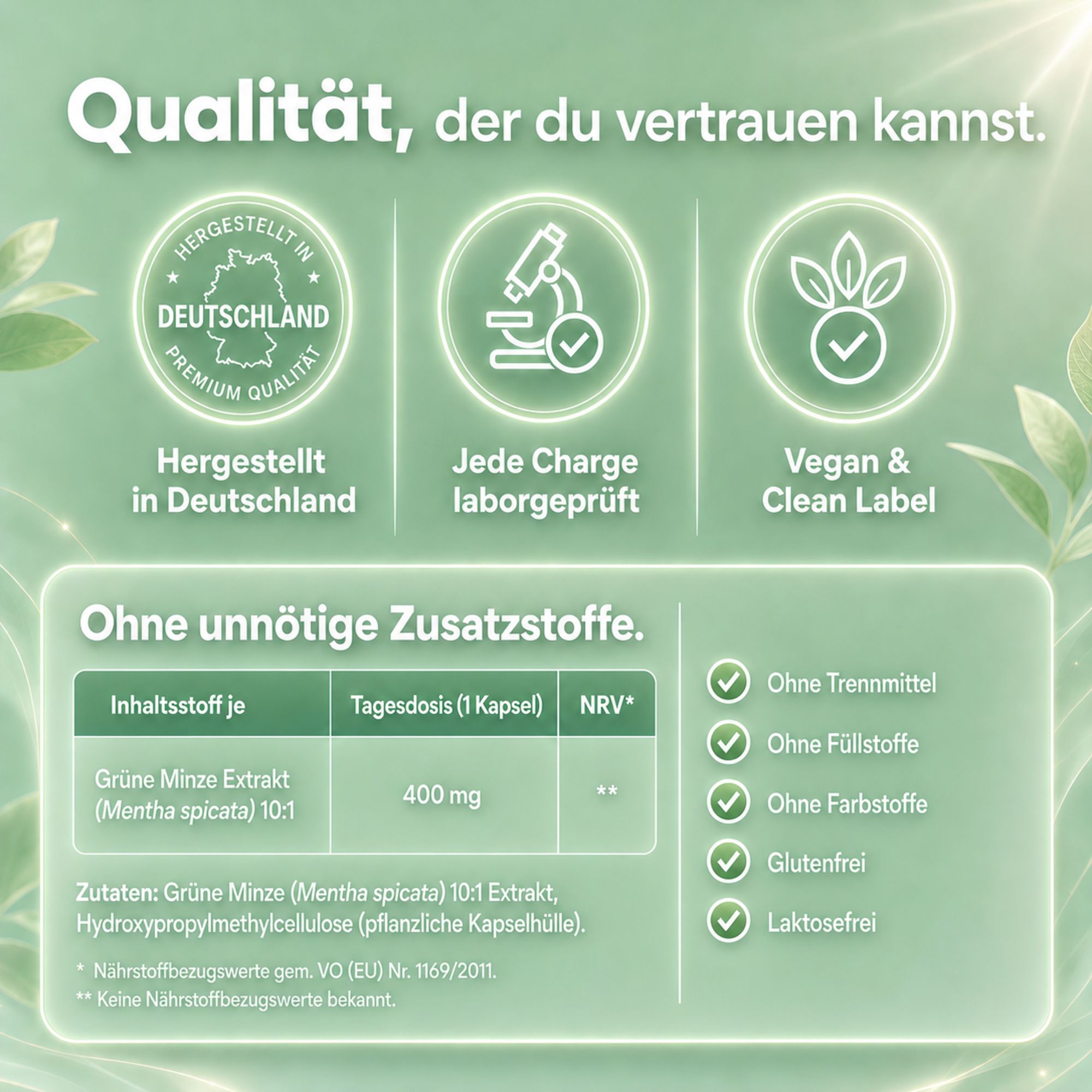 Supplenatura Rheinland® Grüne Minze Extrakt Kapseln–400 mg Mentha Spicata 10:1