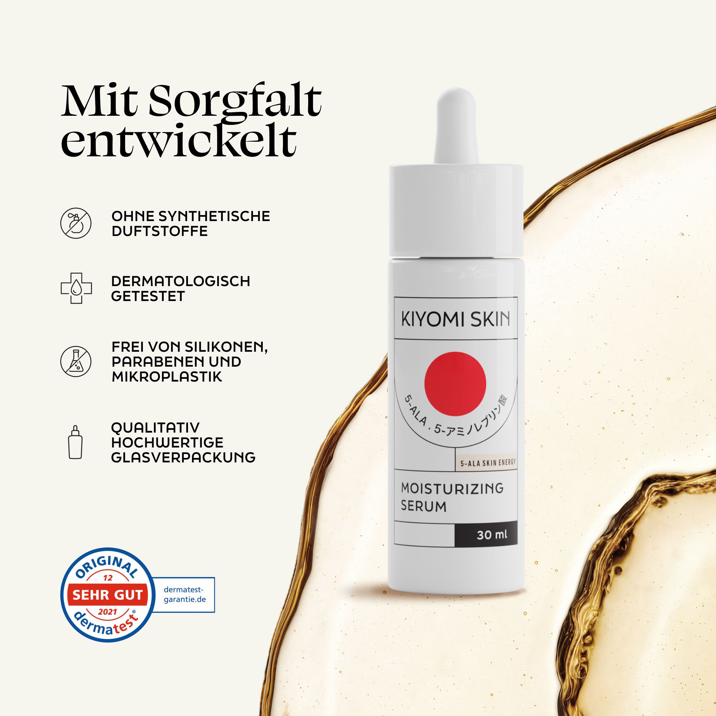 Kiyomi Skin Feuchtigkeitsserum: Feuchtigkeitsboost mit 5-ALA & Kollagen für glatte, pralle Haut