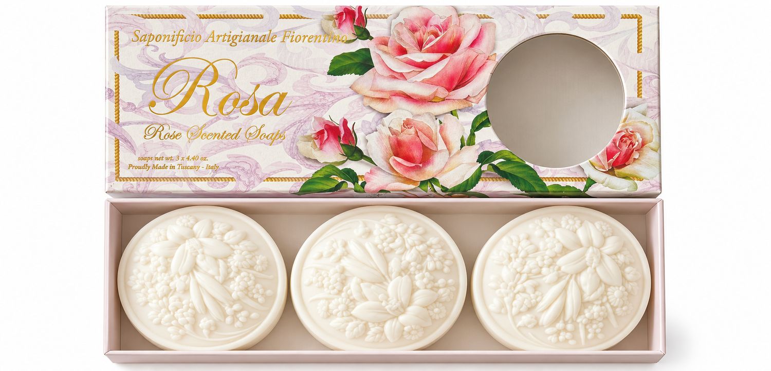 Saponificio Artigianale Fiorentino Rosa Seifen Geschenkset – Rosenduft Made in Italy 375 g