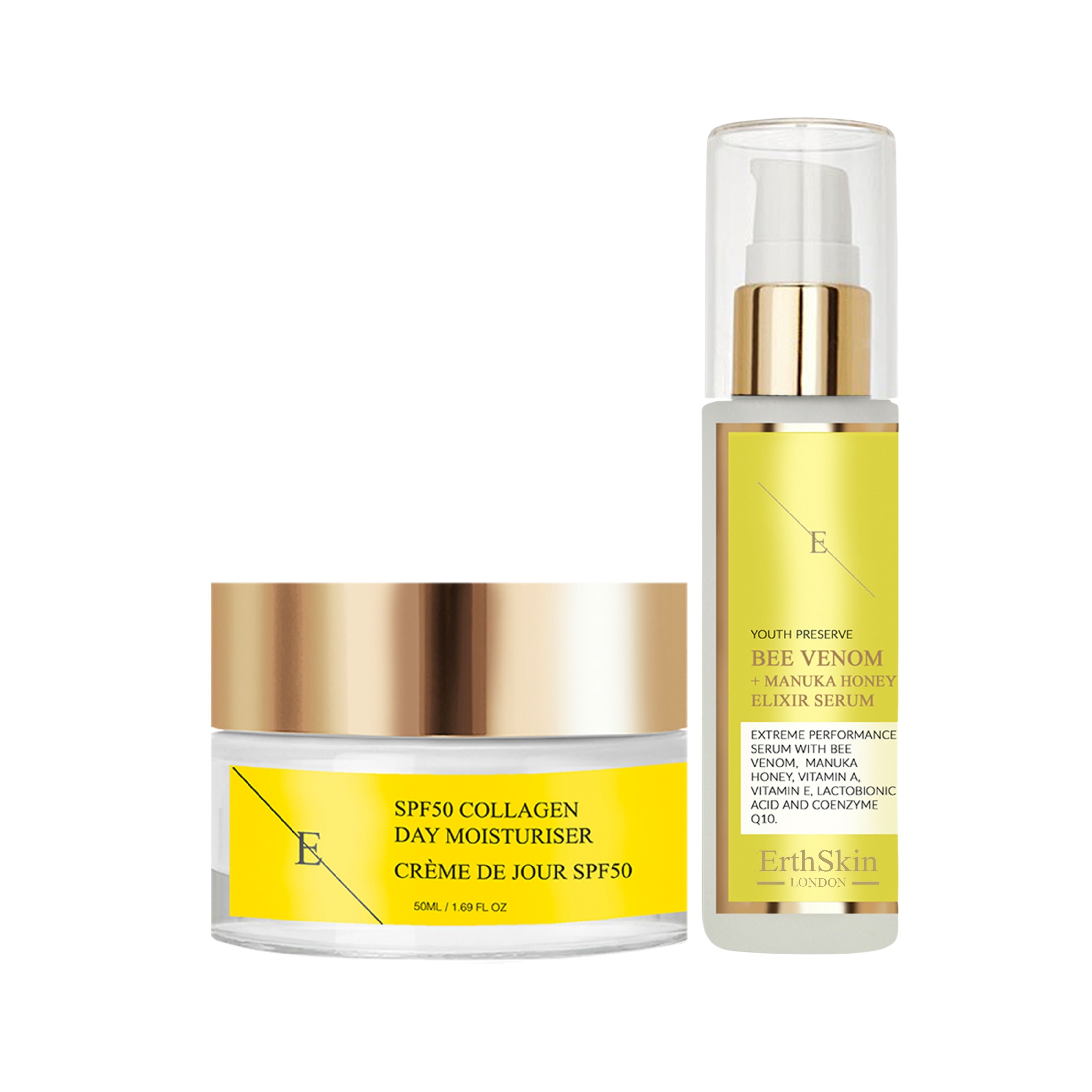 ErthSkin London Bienengift + Manuka Honig Elixier Serum + SPF KOLLAGEN TAGESCREME set